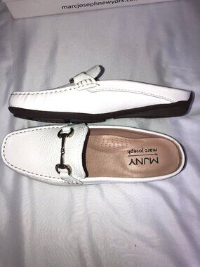 NWT Marc Joseph New York Ocean Drive Buckle  Mule White Grainy Size 7